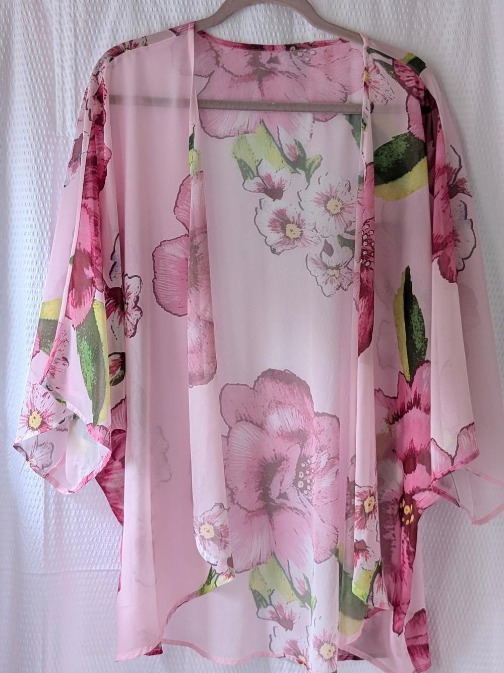 Floral Pink Sheer Kimono Cover Up